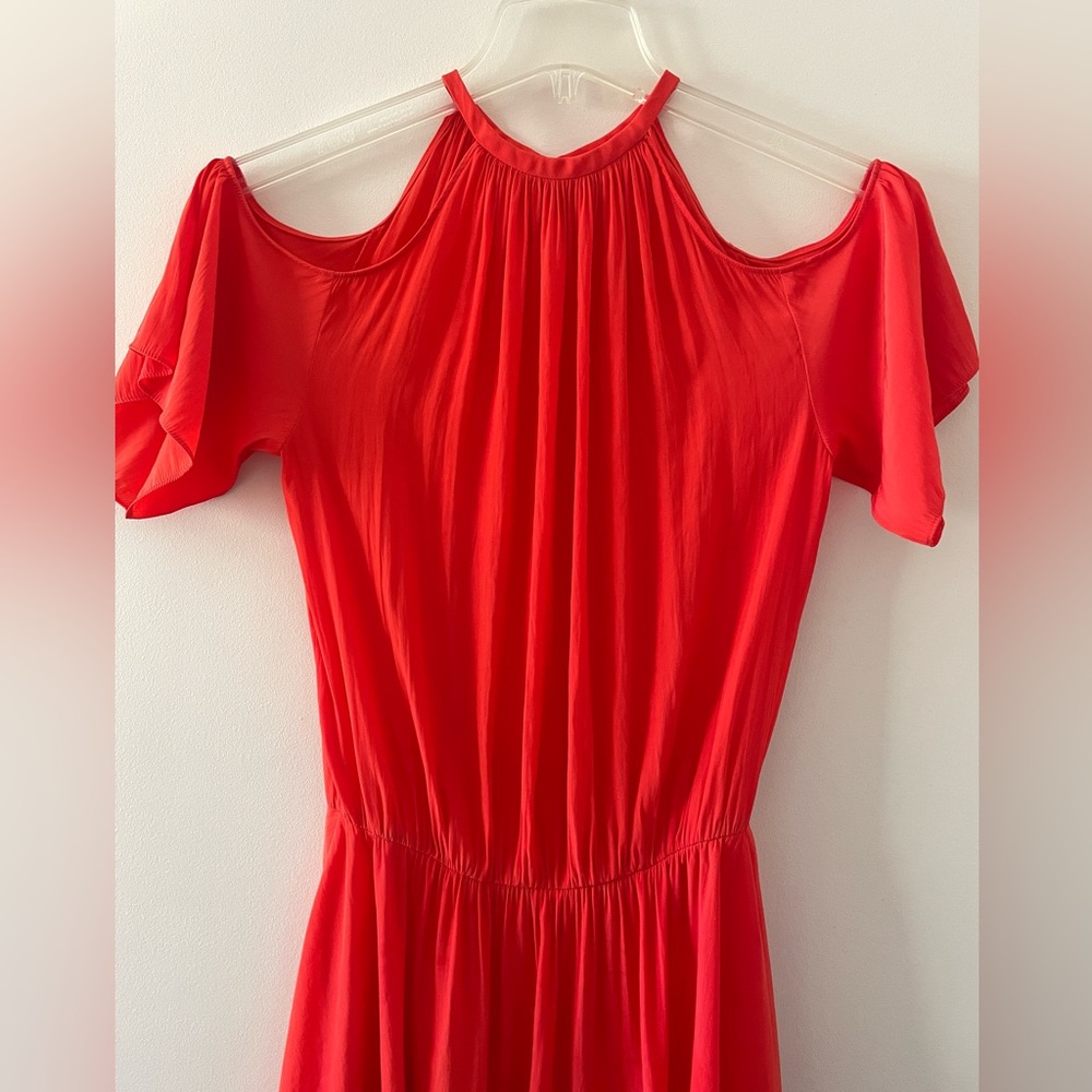 RAMY BROOK Eileen Red Mini Dress Could Shoulder Silky Tunic - Picture 2 of 10